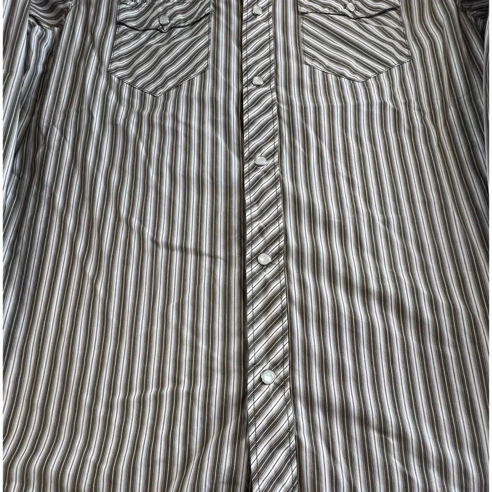 Banana Republic Mens Slim Fit Brown White StripedLong Sleeve Snap Shirt Size L